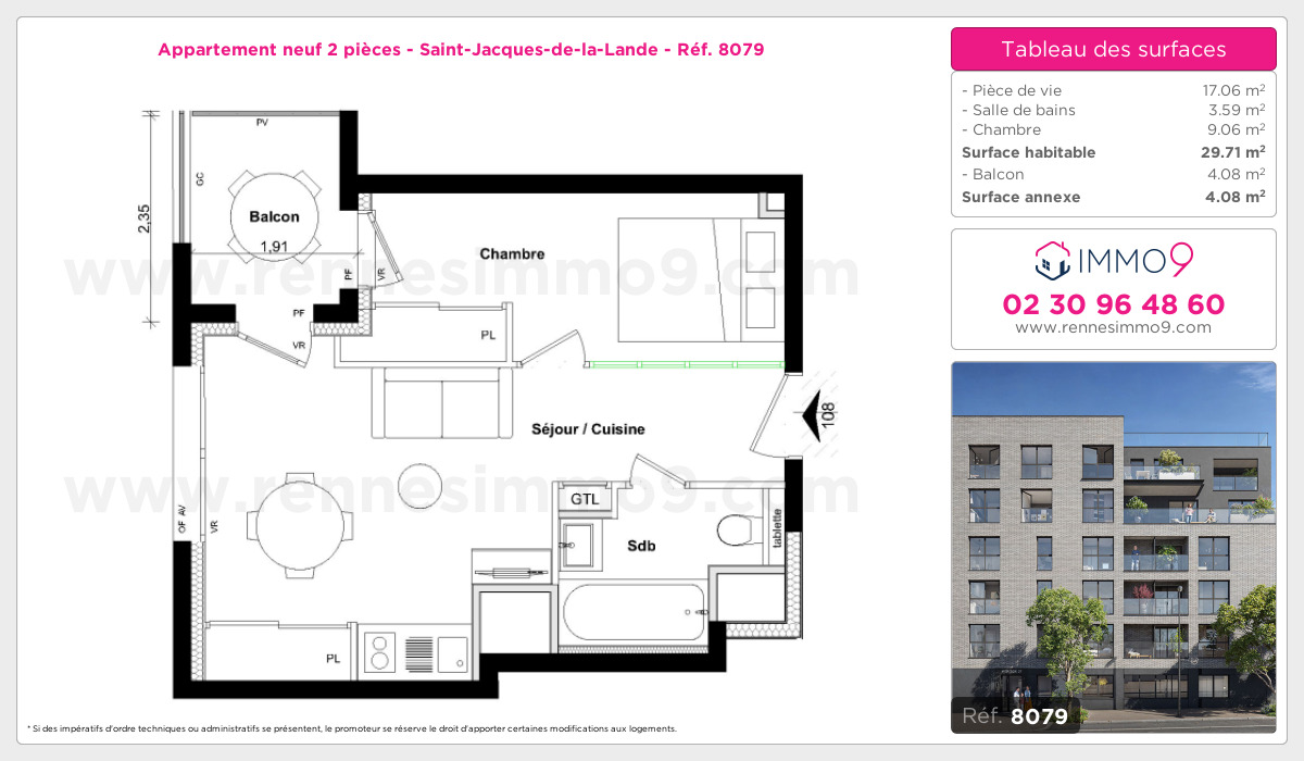 Plan et surfaces, Programme neuf Saint-Jacques-de-la-Lande Référence n° 8079