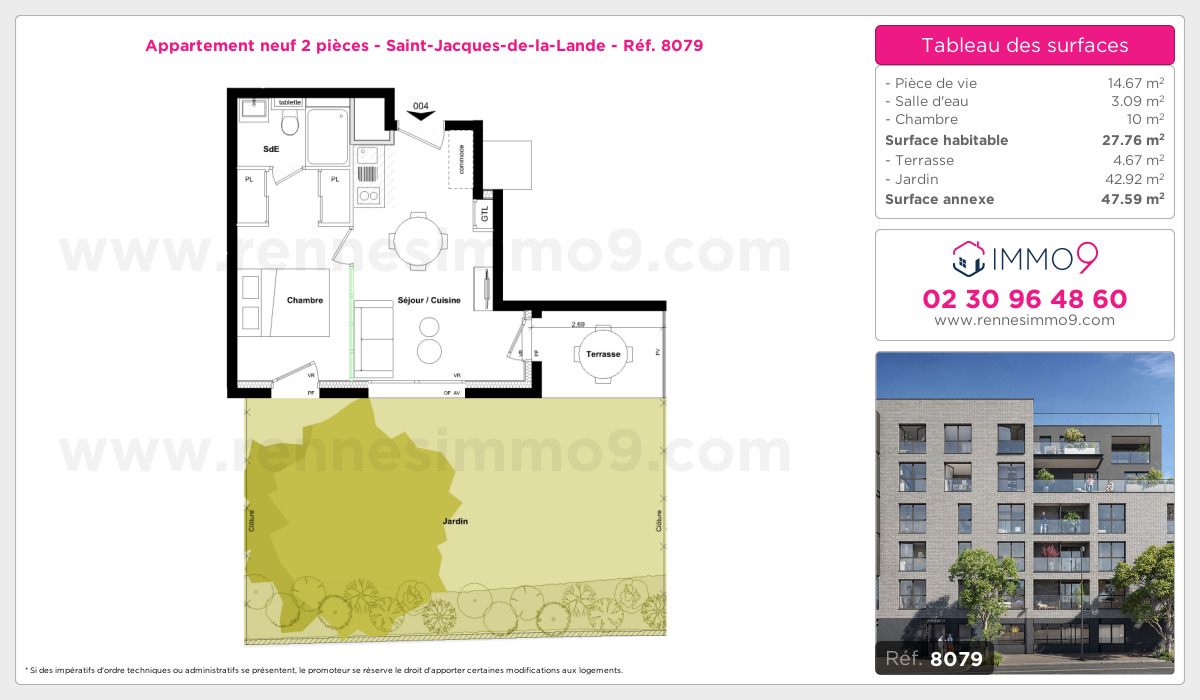 Plan et surfaces, Programme neuf Saint-Jacques-de-la-Lande Référence n° 8079