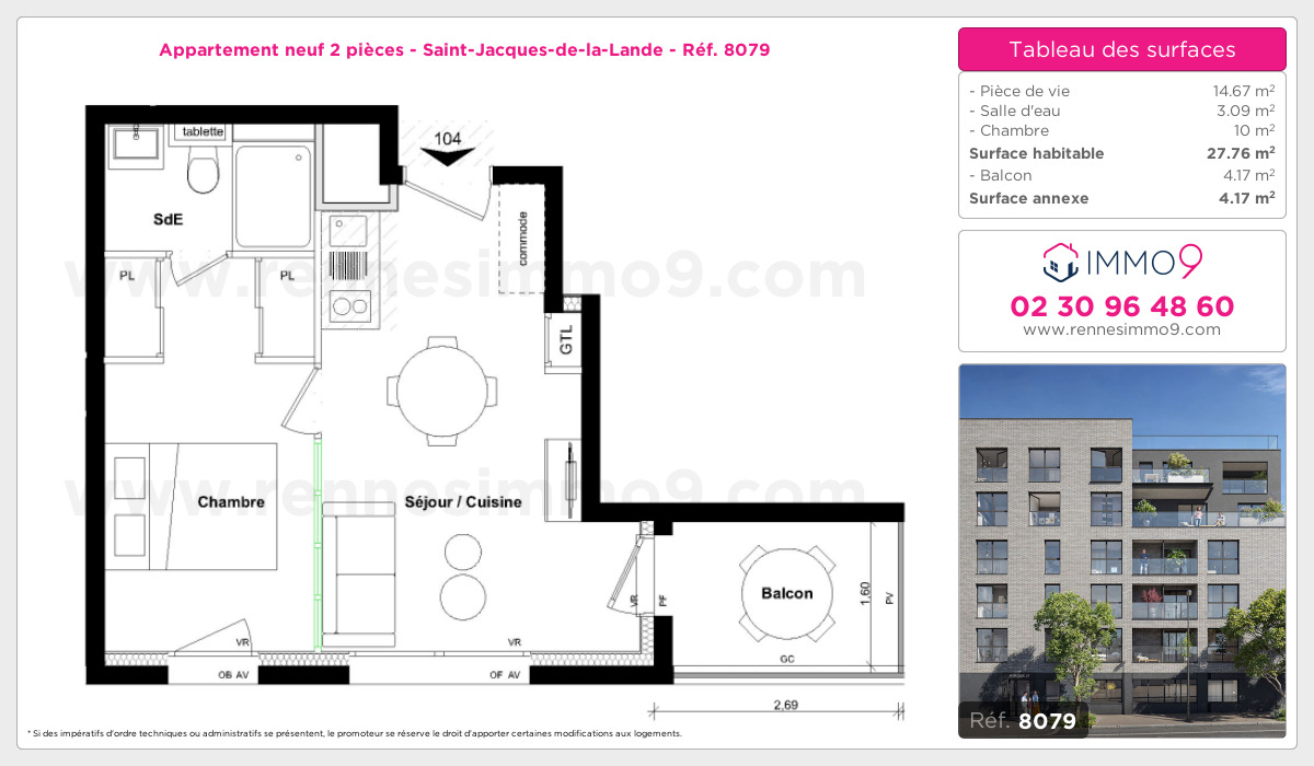 Plan et surfaces, Programme neuf Saint-Jacques-de-la-Lande Référence n° 8079