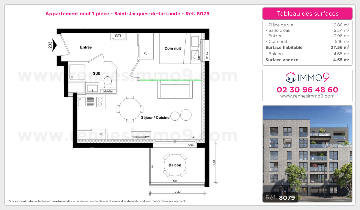 Plan et surfaces, Programme neuf Saint-Jacques-de-la-Lande Référence n° 8079