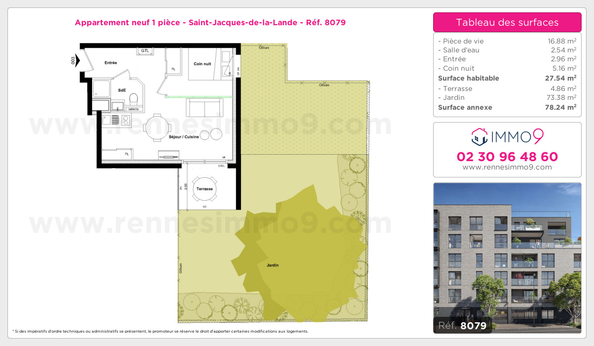 Plan et surfaces, Programme neuf Saint-Jacques-de-la-Lande Référence n° 8079