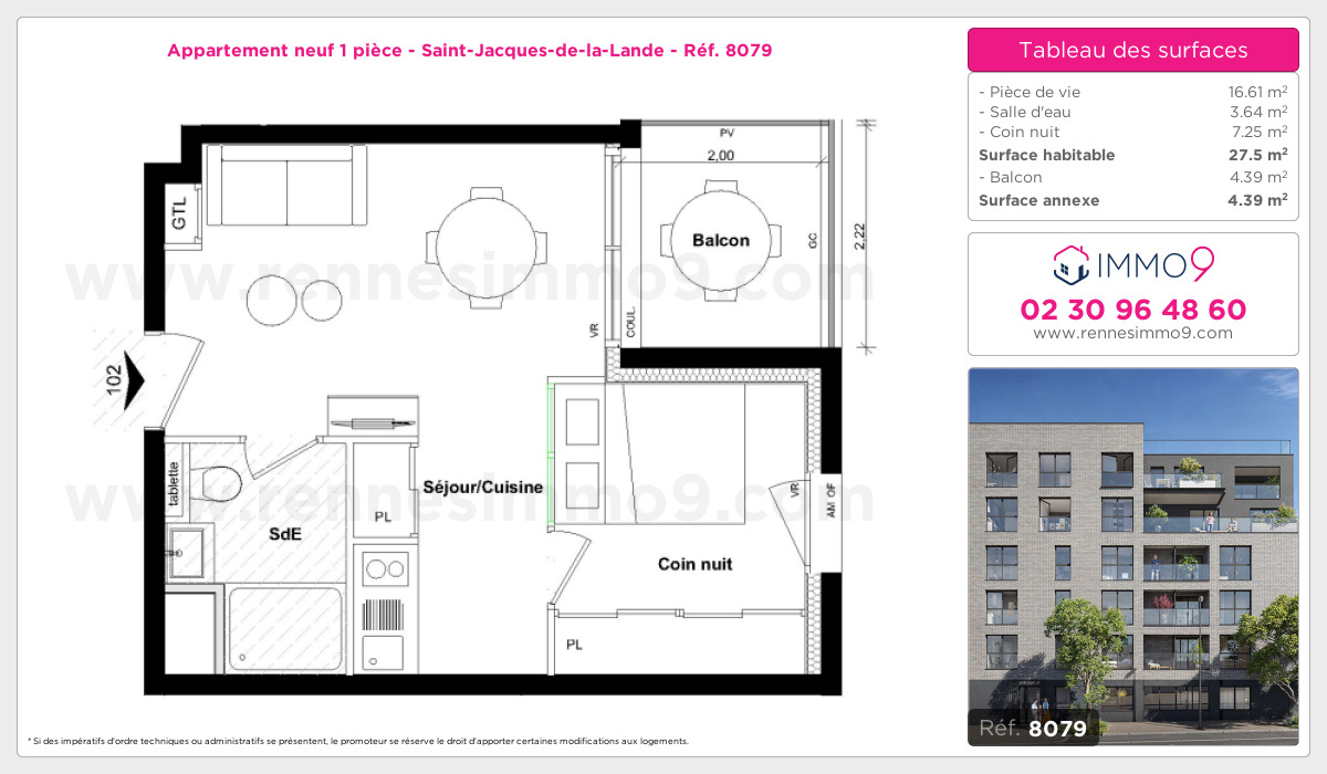 Plan et surfaces, Programme neuf Saint-Jacques-de-la-Lande Référence n° 8079