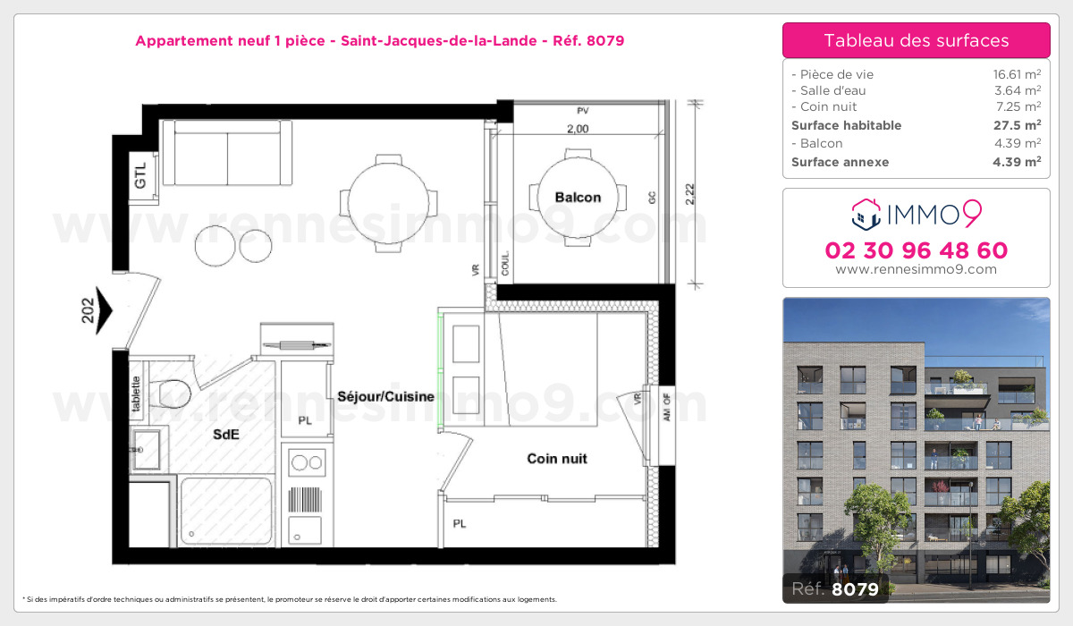 Plan et surfaces, Programme neuf Saint-Jacques-de-la-Lande Référence n° 8079