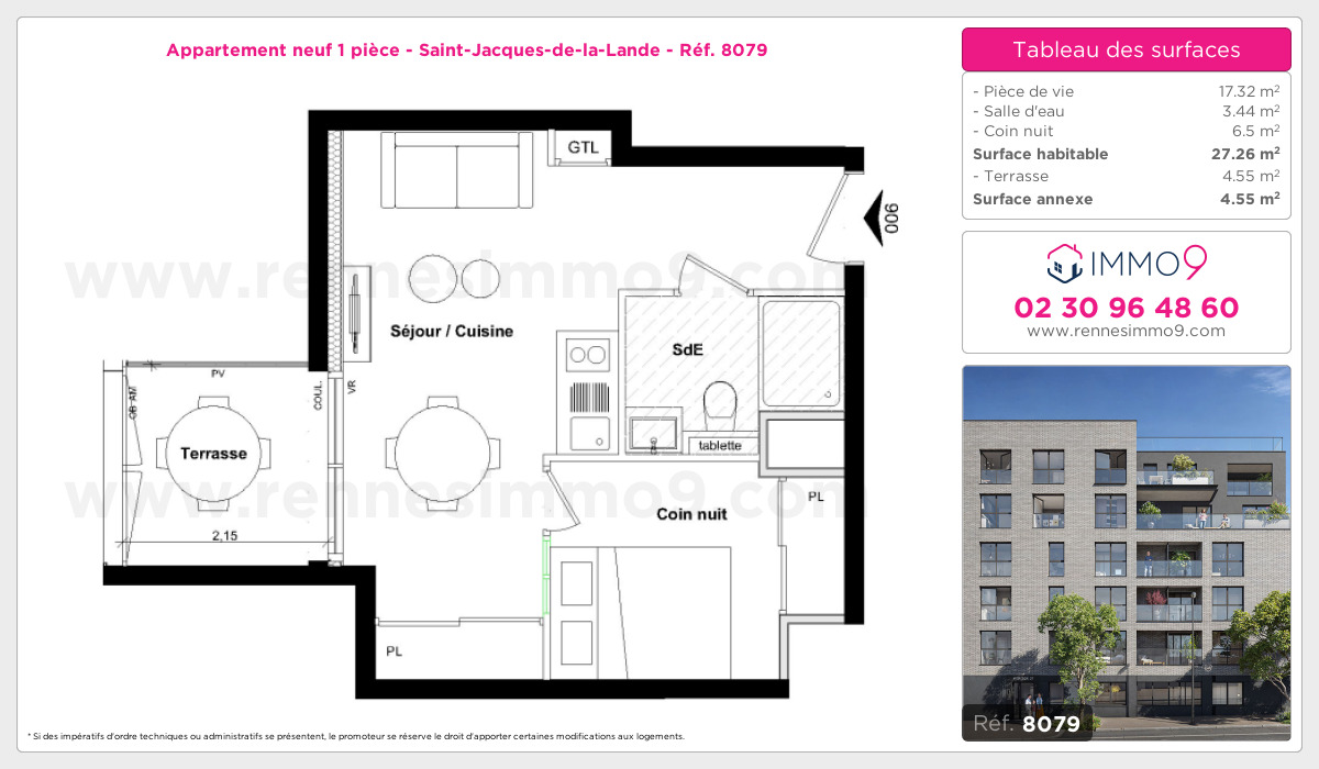 Plan et surfaces, Programme neuf Saint-Jacques-de-la-Lande Référence n° 8079