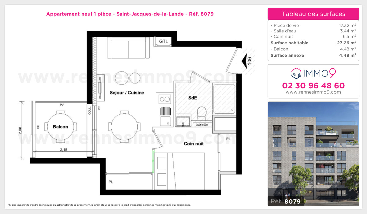 Plan et surfaces, Programme neuf Saint-Jacques-de-la-Lande Référence n° 8079