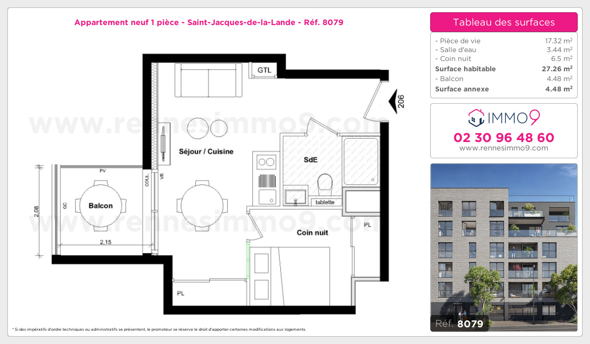 Plan et surfaces, Programme neuf Saint-Jacques-de-la-Lande Référence n° 8079