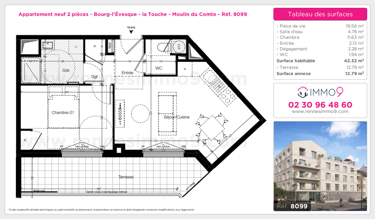 Plan et surfaces, Programme neuf Rennes : Bourg-l'Évesque - la Touche - Moulin du Comte Référence n° 8099