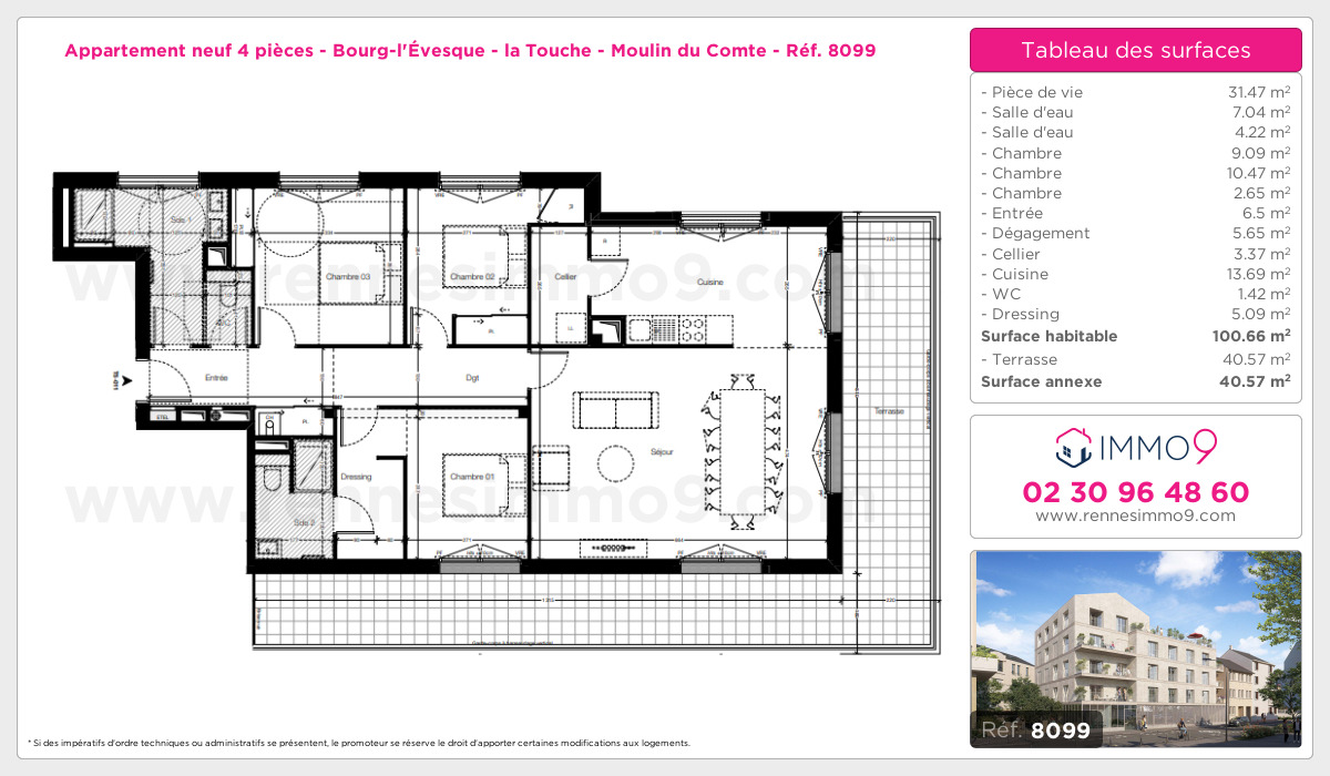 Plan et surfaces, Programme neuf Rennes : Bourg-l'Évesque - la Touche - Moulin du Comte Référence n° 8099