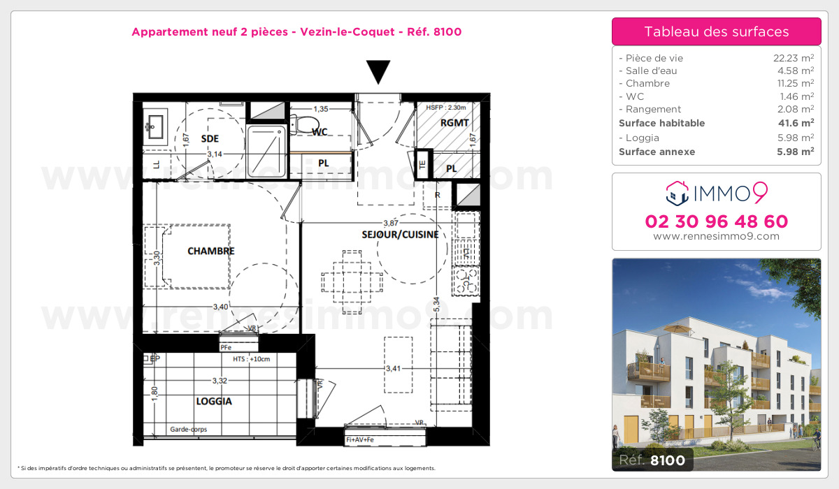 Plan et surfaces, Programme neuf Vezin-le-Coquet Référence n° 8100