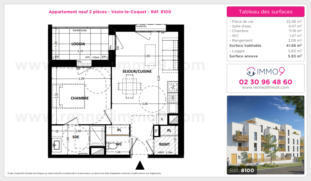 Plan et surfaces, Programme neuf Vezin-le-Coquet Référence n° 8100