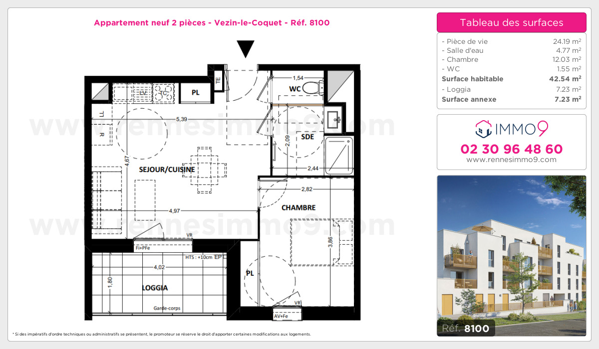 Plan et surfaces, Programme neuf Vezin-le-Coquet Référence n° 8100