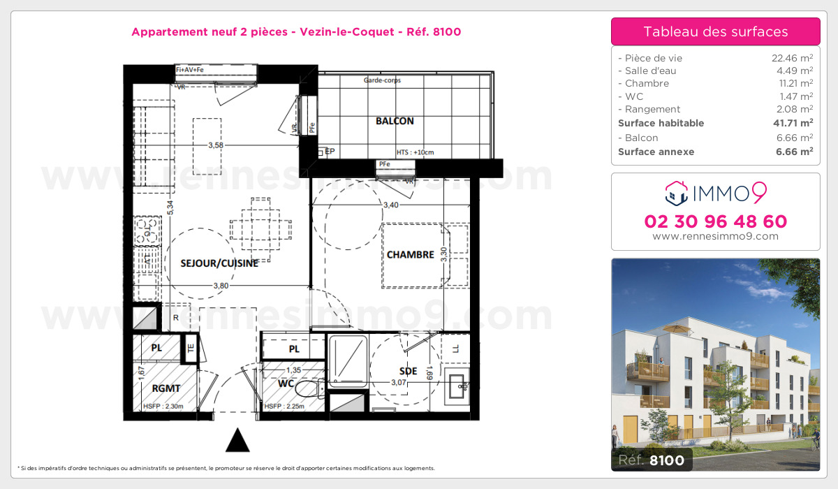 Plan et surfaces, Programme neuf Vezin-le-Coquet Référence n° 8100