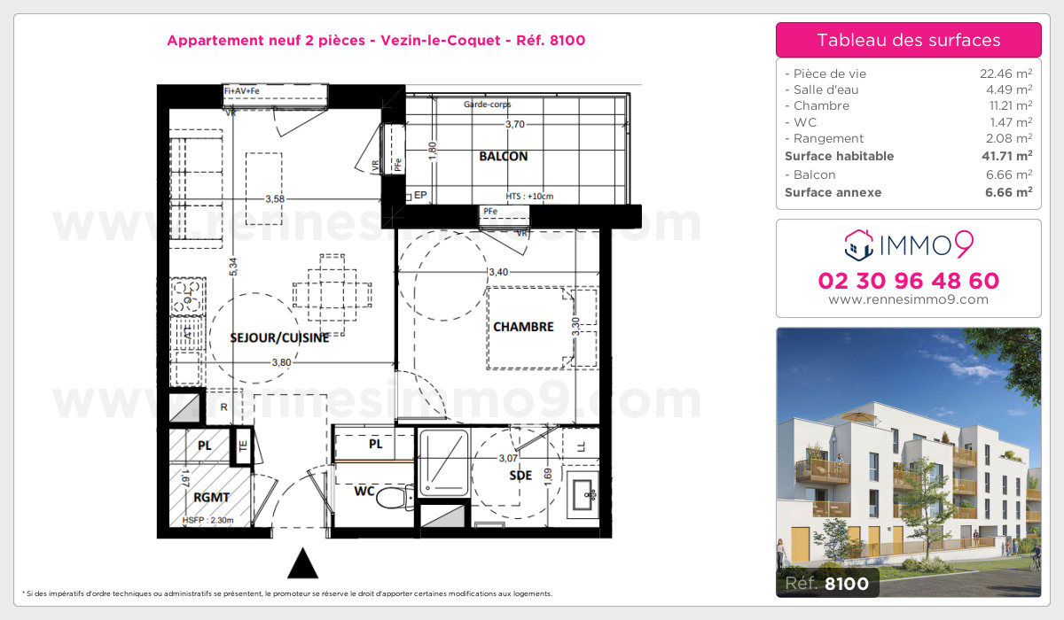 Plan et surfaces, Programme neuf Vezin-le-Coquet Référence n° 8100