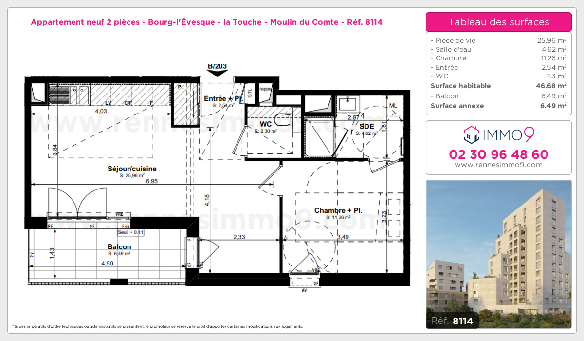 Plan et surfaces, Programme neuf Rennes : Bourg-l'Évesque - la Touche - Moulin du Comte Référence n° 8114