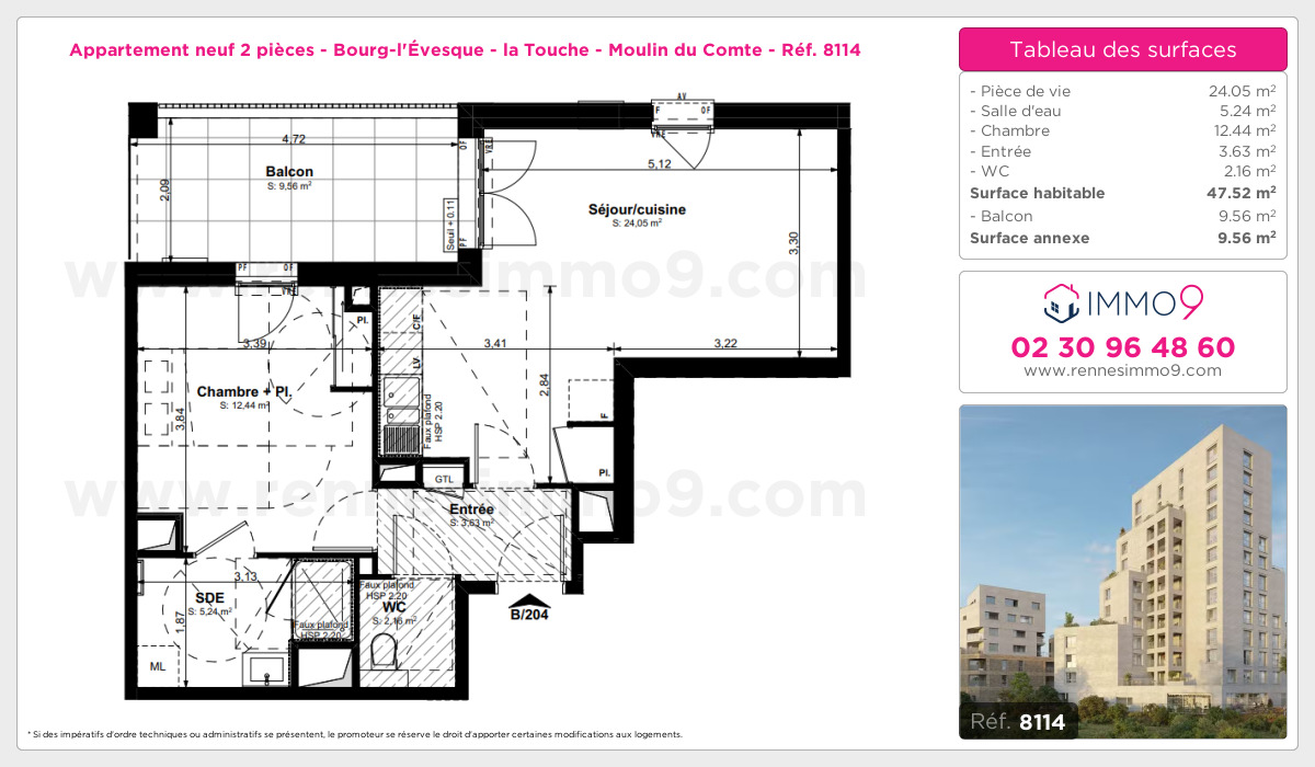 Plan et surfaces, Programme neuf Rennes : Bourg-l'Évesque - la Touche - Moulin du Comte Référence n° 8114