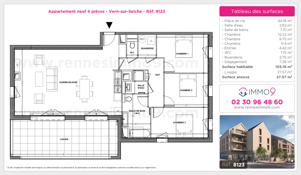 Plan et surfaces, Programme neuf Vern-sur-Seiche Référence n° 8123