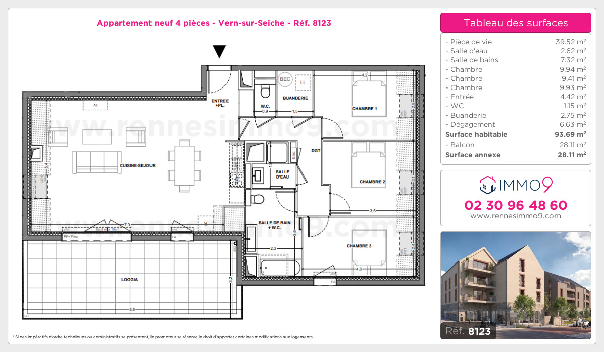 Plan et surfaces, Programme neuf Vern-sur-Seiche Référence n° 8123