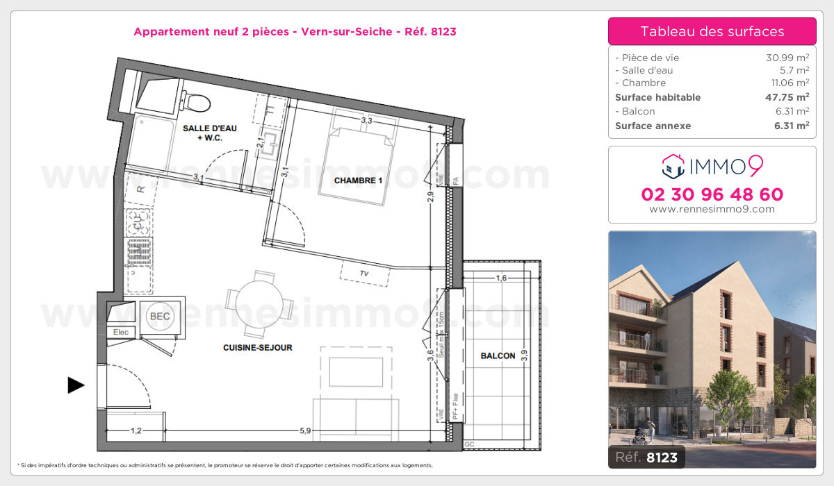 Plan et surfaces, Programme neuf Vern-sur-Seiche Référence n° 8123