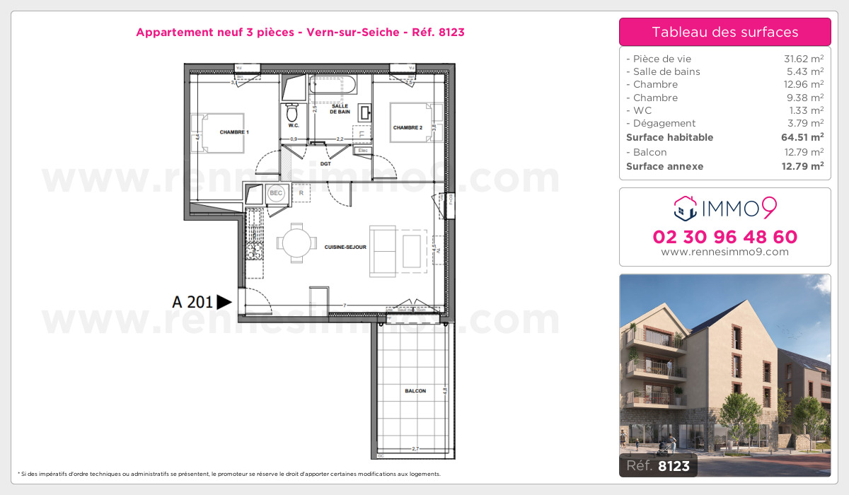 Plan et surfaces, Programme neuf Vern-sur-Seiche Référence n° 8123