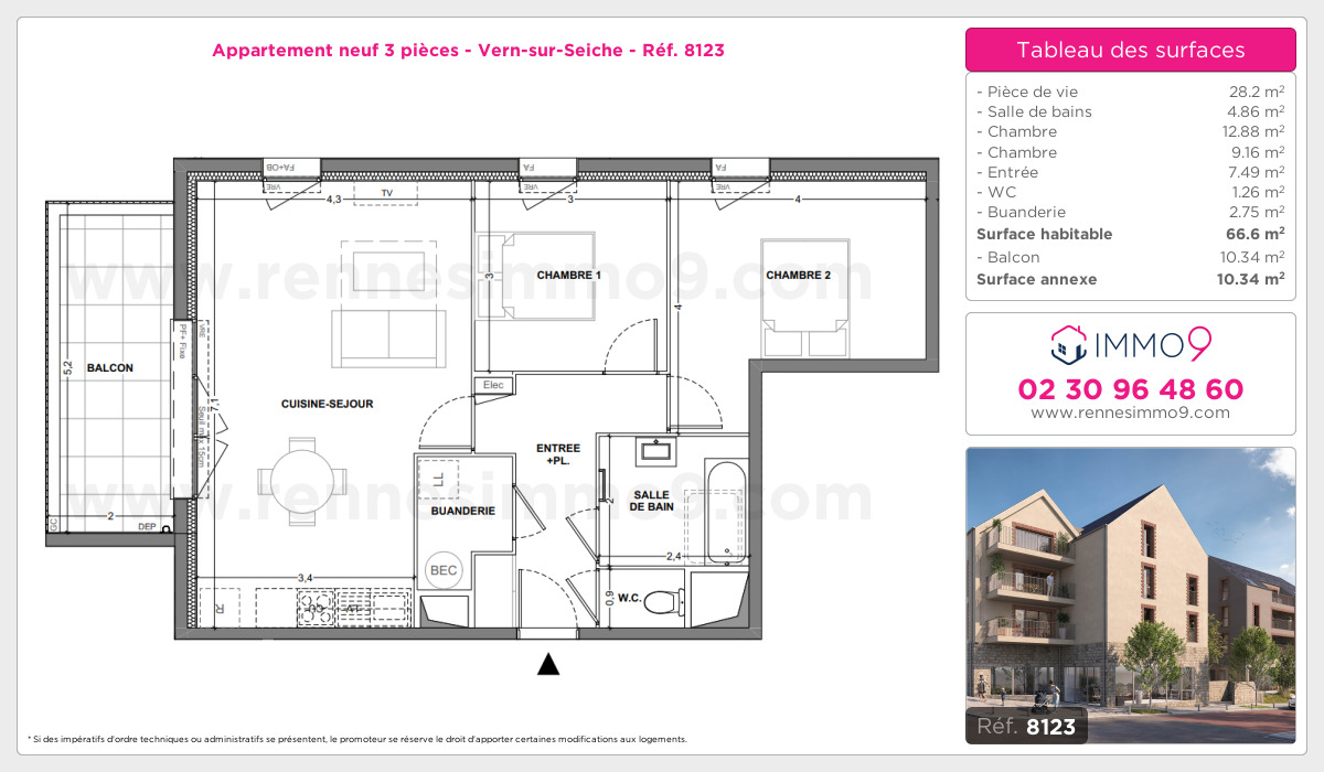 Plan et surfaces, Programme neuf Vern-sur-Seiche Référence n° 8123