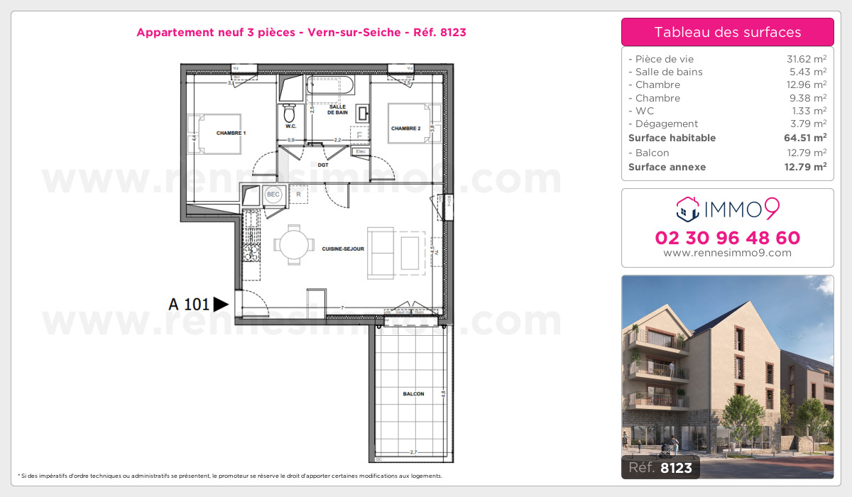 Plan et surfaces, Programme neuf Vern-sur-Seiche Référence n° 8123