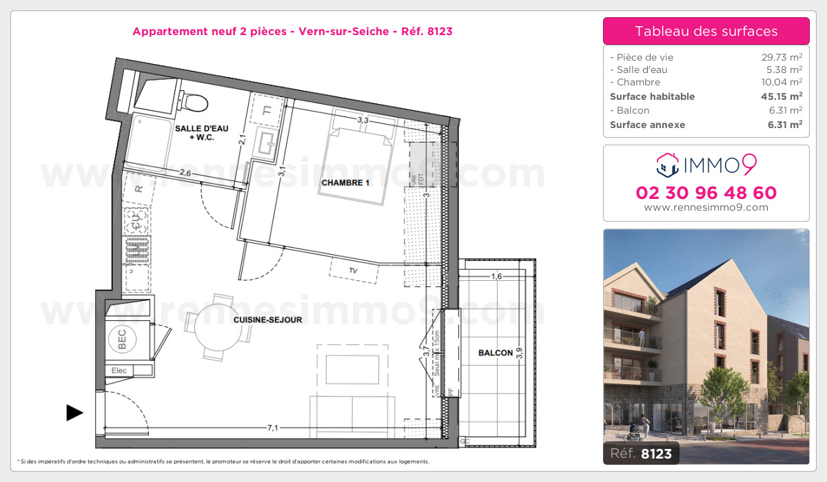 Plan et surfaces, Programme neuf Vern-sur-Seiche Référence n° 8123