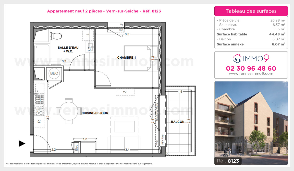 Plan et surfaces, Programme neuf Vern-sur-Seiche Référence n° 8123