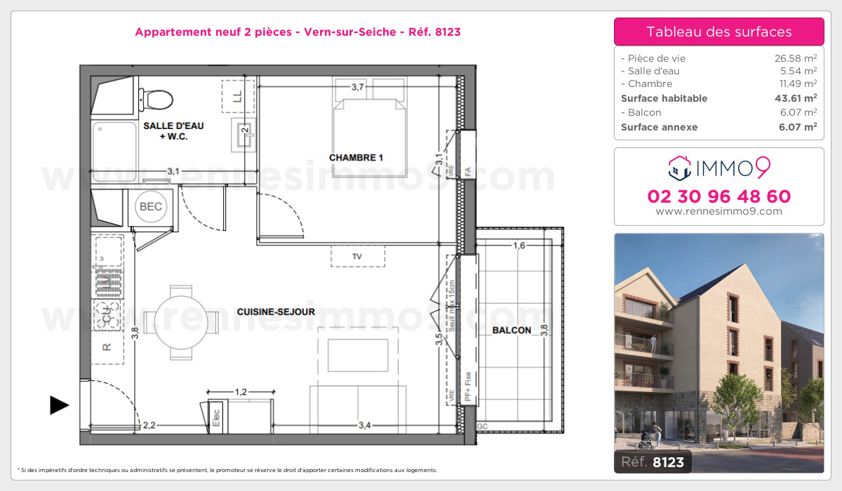 Plan et surfaces, Programme neuf Vern-sur-Seiche Référence n° 8123