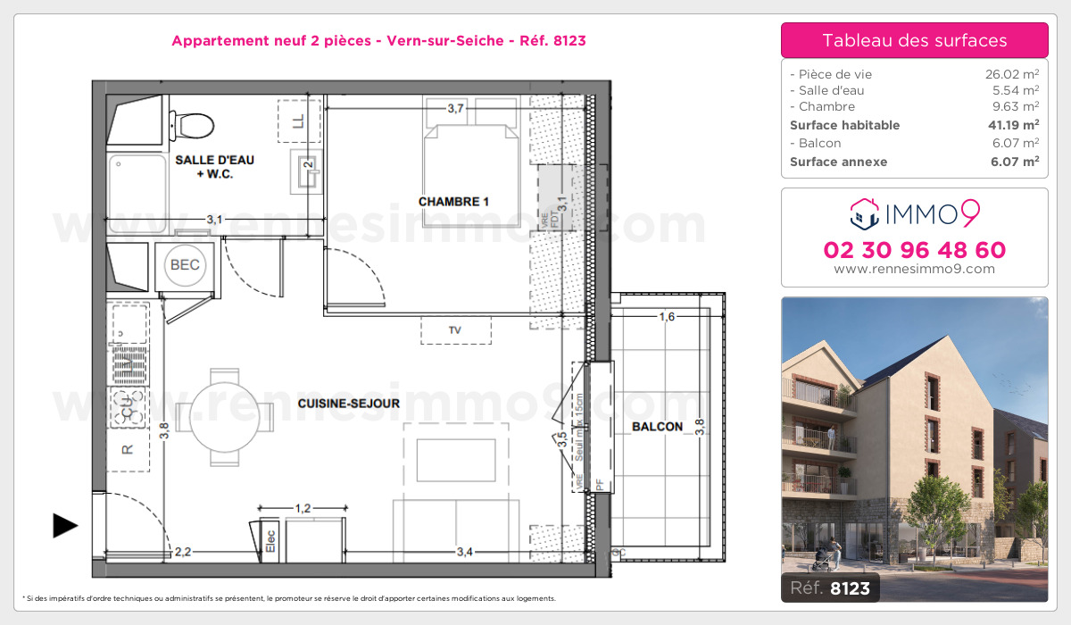 Plan et surfaces, Programme neuf Vern-sur-Seiche Référence n° 8123