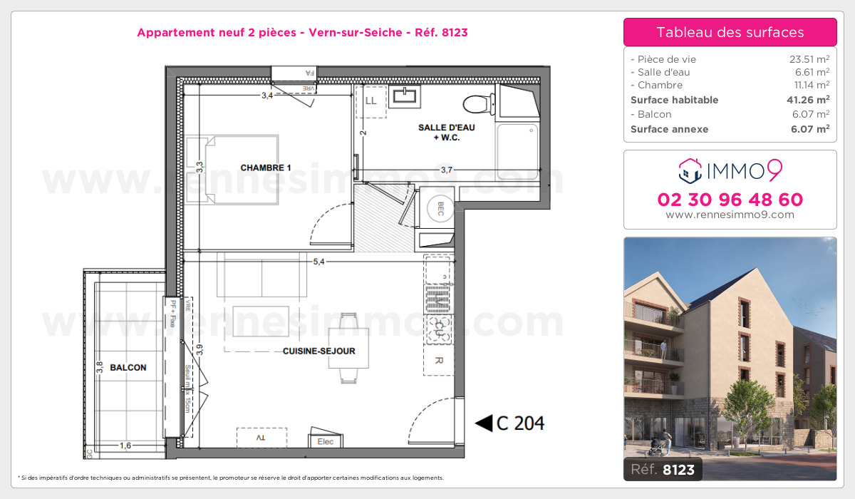 Plan et surfaces, Programme neuf Vern-sur-Seiche Référence n° 8123