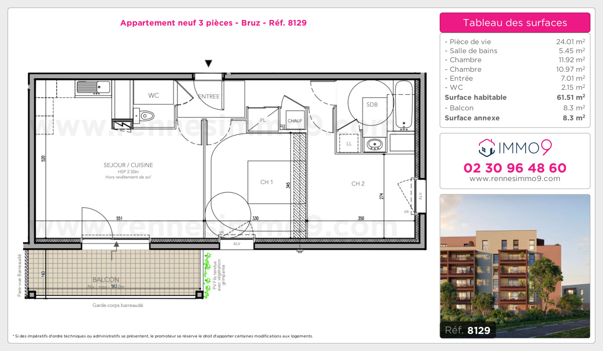 Plan et surfaces, Programme neuf Bruz Référence n° 8129