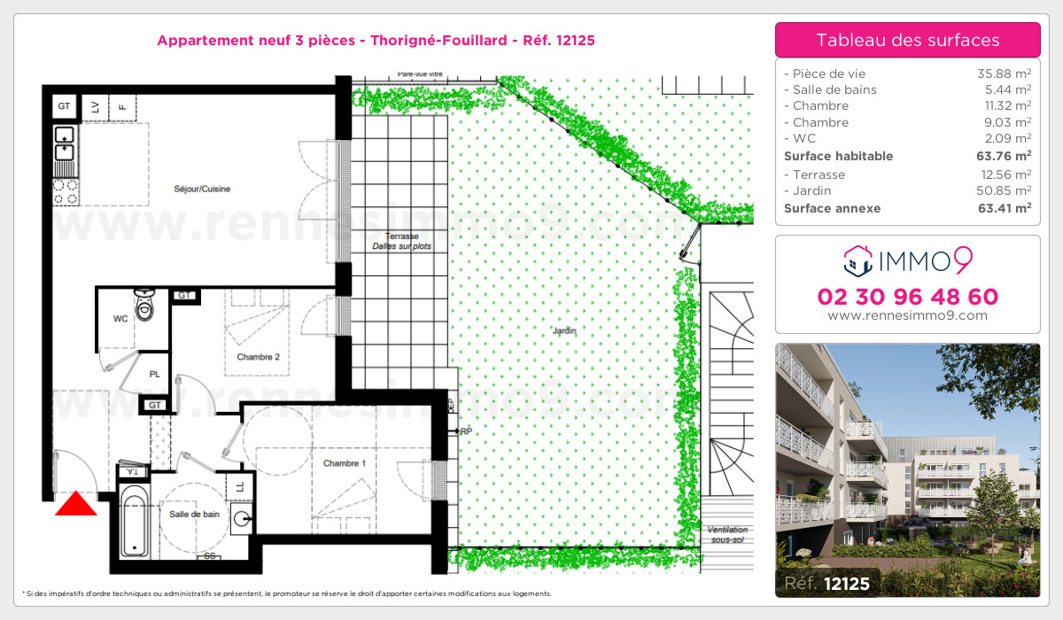 Plan et surfaces, Programme neuf Thorigné-Fouillard Référence n° 12125