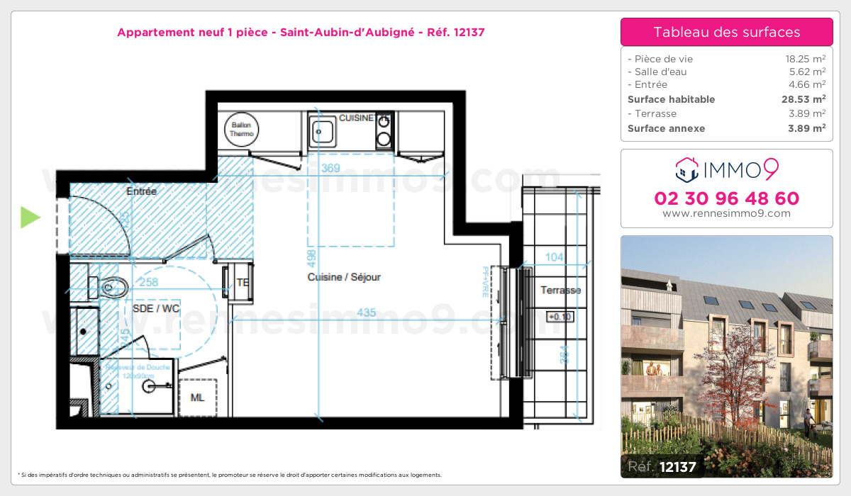 Plan et surfaces, Programme neuf Saint-Aubin-d'Aubigné Référence n° 12137