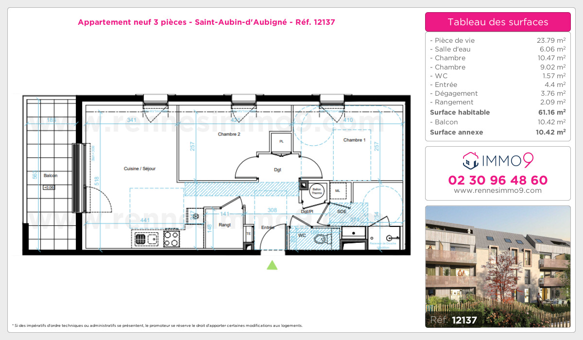 Plan et surfaces, Programme neuf Saint-Aubin-d'Aubigné Référence n° 12137