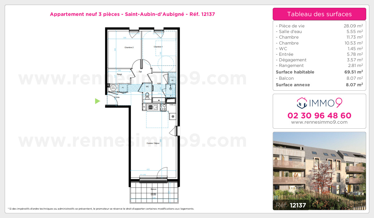 Plan et surfaces, Programme neuf Saint-Aubin-d'Aubigné Référence n° 12137