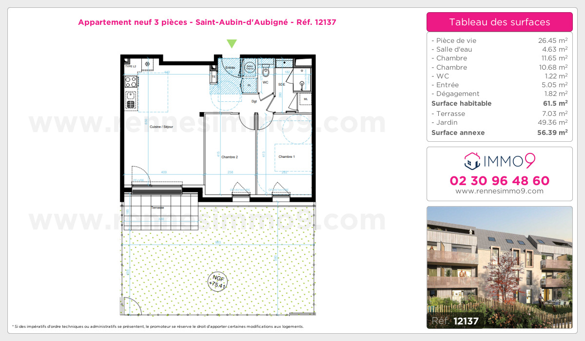 Plan et surfaces, Programme neuf Saint-Aubin-d'Aubigné Référence n° 12137