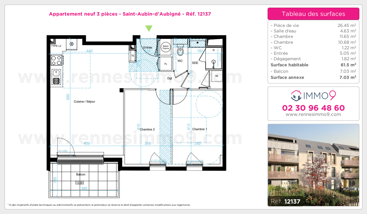 Plan et surfaces, Programme neuf Saint-Aubin-d'Aubigné Référence n° 12137