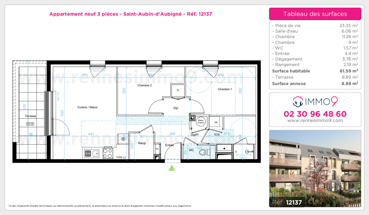 Plan et surfaces, Programme neuf Saint-Aubin-d'Aubigné Référence n° 12137