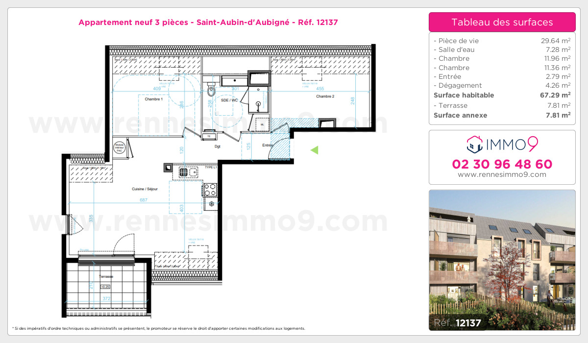 Plan et surfaces, Programme neuf Saint-Aubin-d'Aubigné Référence n° 12137