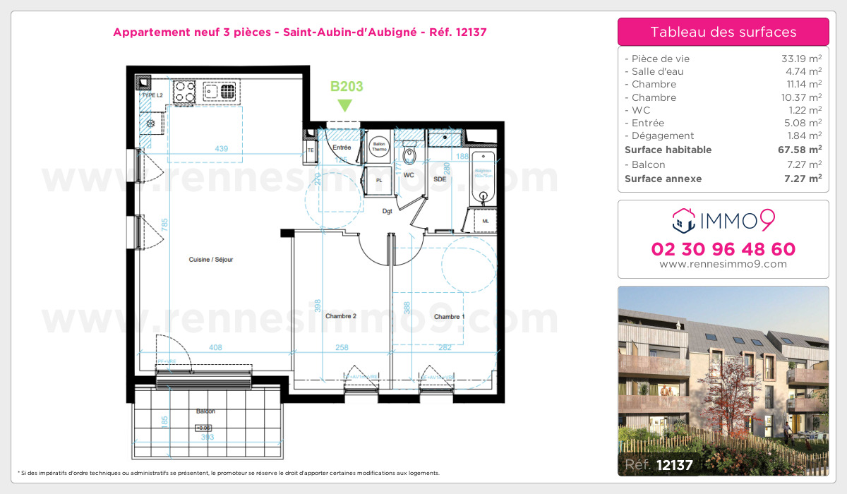 Plan et surfaces, Programme neuf Saint-Aubin-d'Aubigné Référence n° 12137