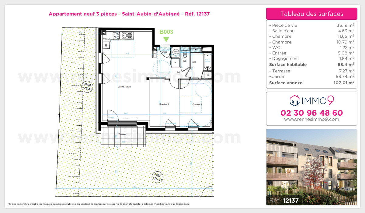 Plan et surfaces, Programme neuf Saint-Aubin-d'Aubigné Référence n° 12137