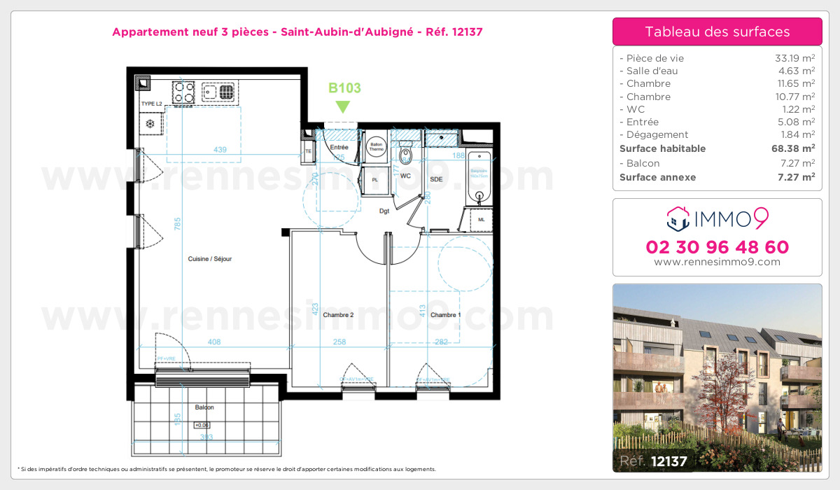 Plan et surfaces, Programme neuf Saint-Aubin-d'Aubigné Référence n° 12137