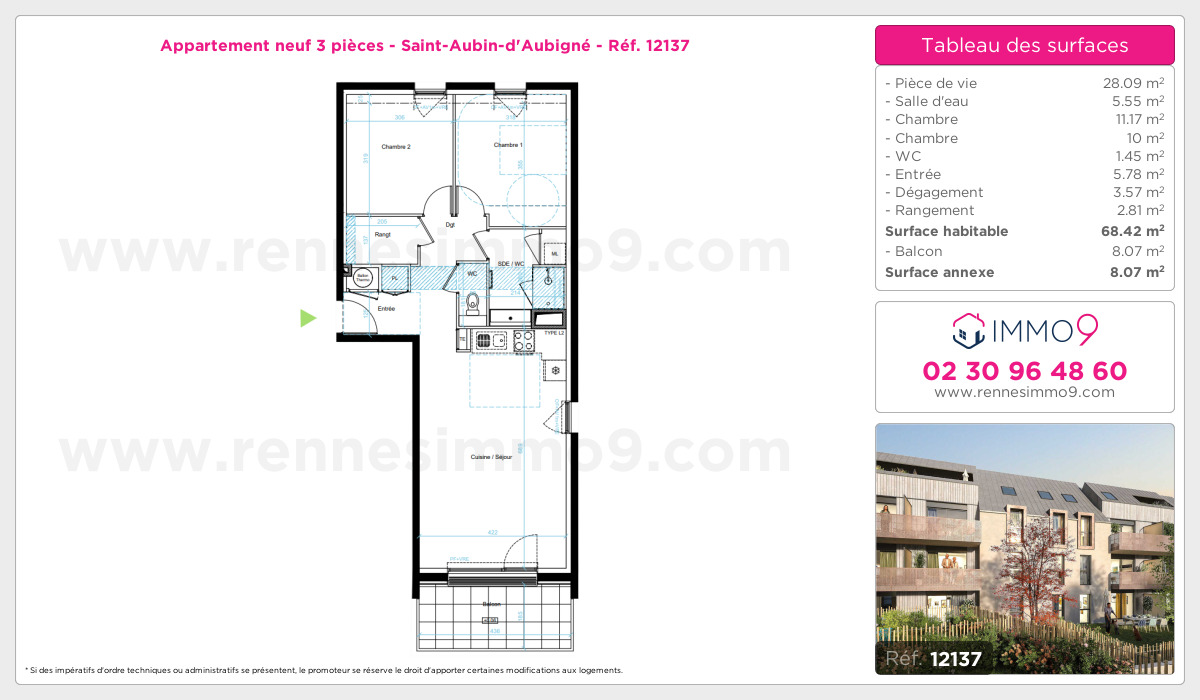 Plan et surfaces, Programme neuf Saint-Aubin-d'Aubigné Référence n° 12137