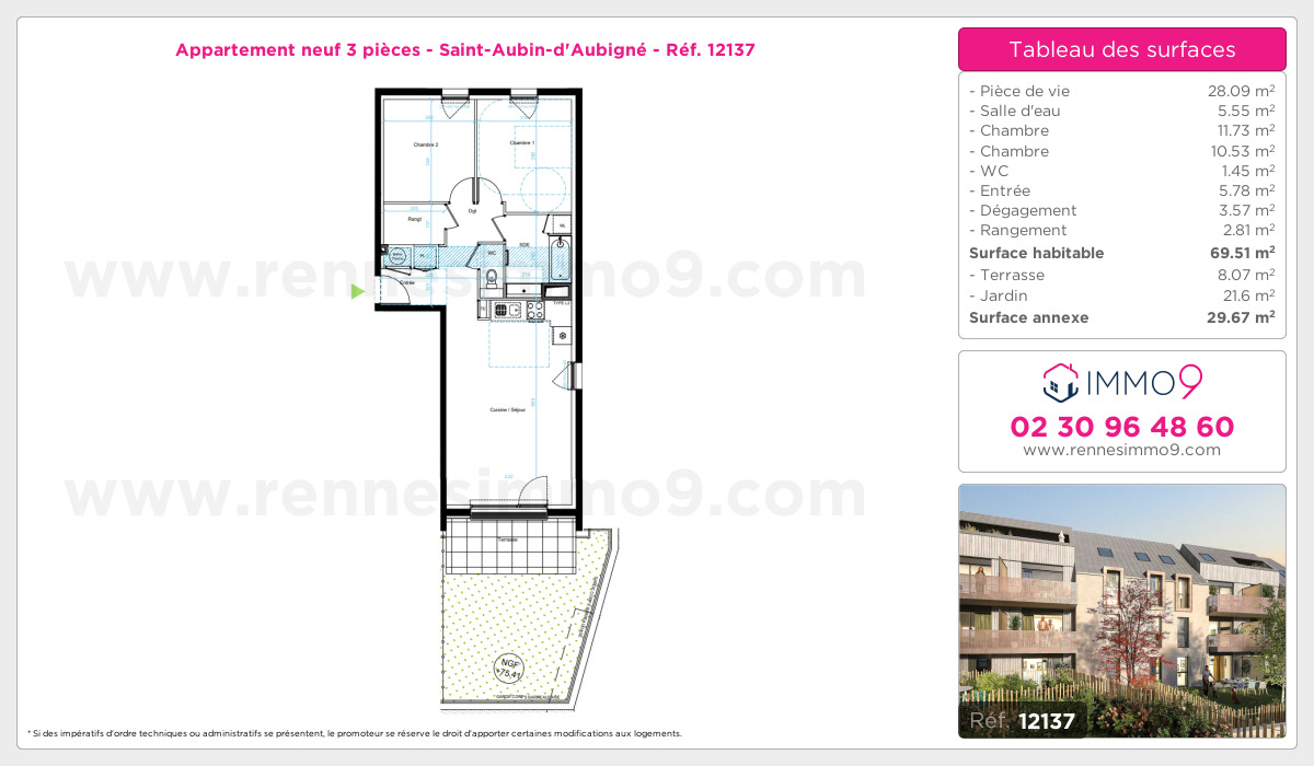 Plan et surfaces, Programme neuf Saint-Aubin-d'Aubigné Référence n° 12137