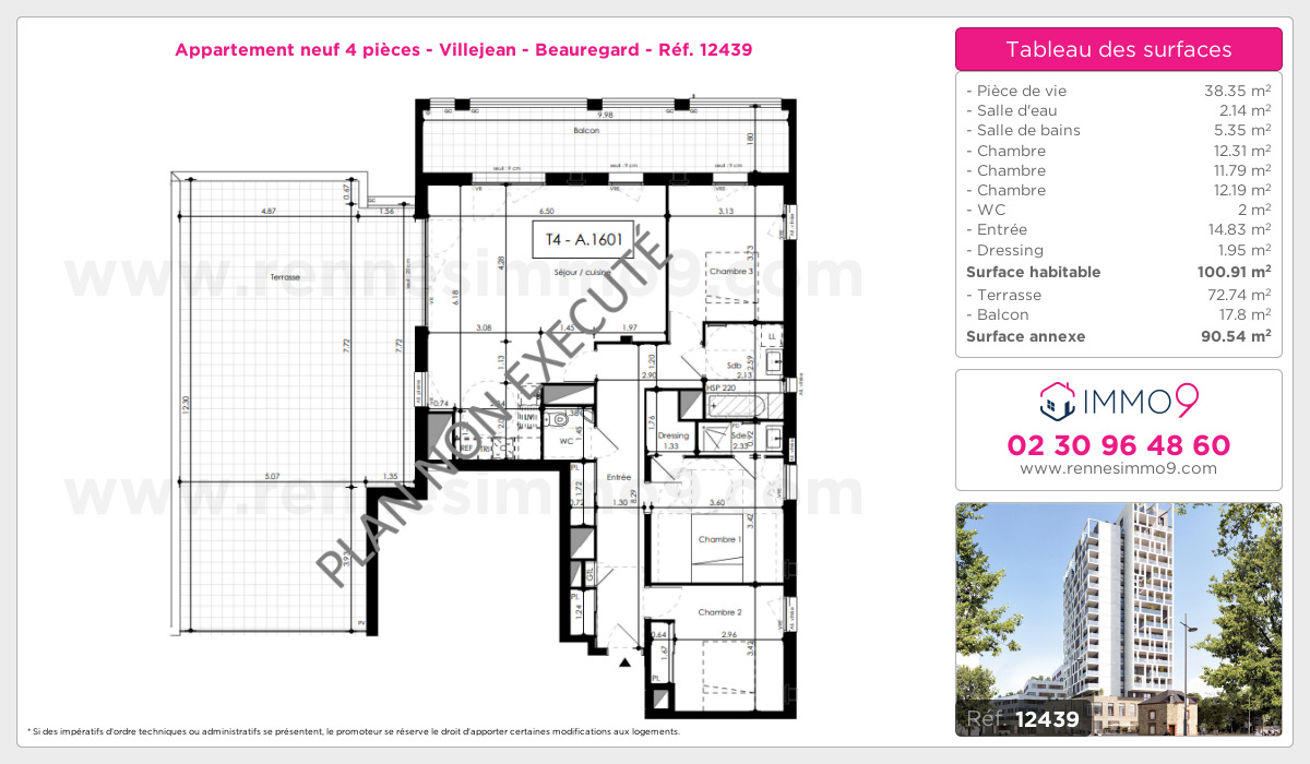 Plan et surfaces, Programme neuf Rennes : Villejean - Beauregard Référence n° 12439