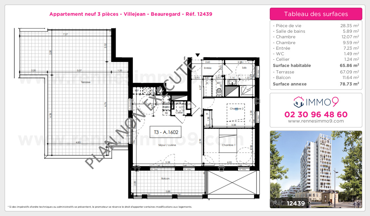 Plan et surfaces, Programme neuf Rennes : Villejean - Beauregard Référence n° 12439