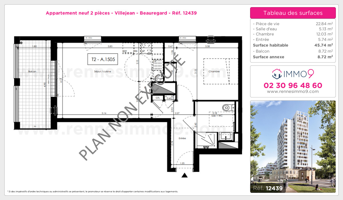 Plan et surfaces, Programme neuf Rennes : Villejean - Beauregard Référence n° 12439