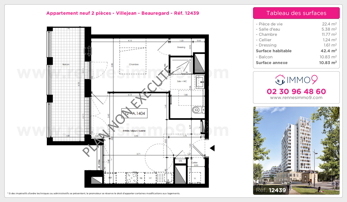 Plan et surfaces, Programme neuf Rennes : Villejean - Beauregard Référence n° 12439