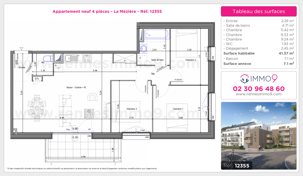 Plan et surfaces, Programme neuf Mézière Référence n° 12355