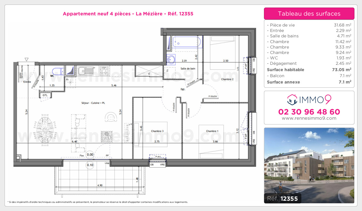 Plan et surfaces, Programme neuf Mézière Référence n° 12355